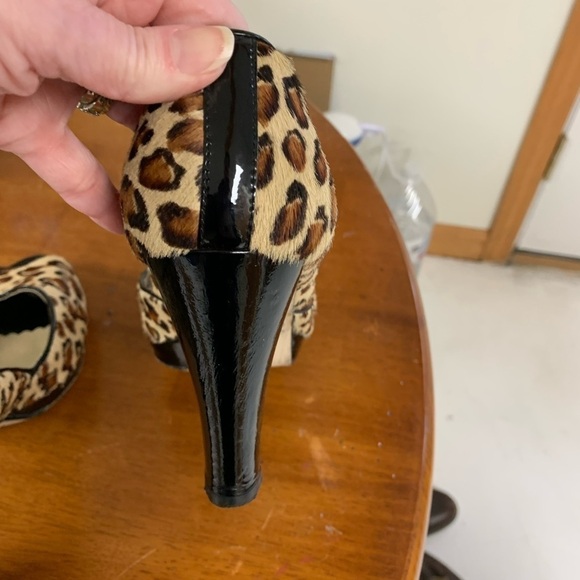 Massimo Baldi peep toe heel pumps patent leather animal print mohair upper 7.5 - Picture 9 of 9